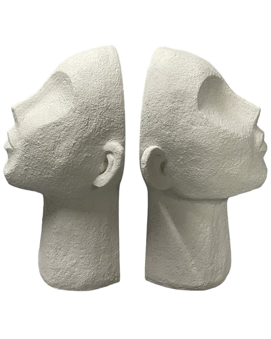 Sagebrook Home Set Of 2 Textured Head Up Bookends In White