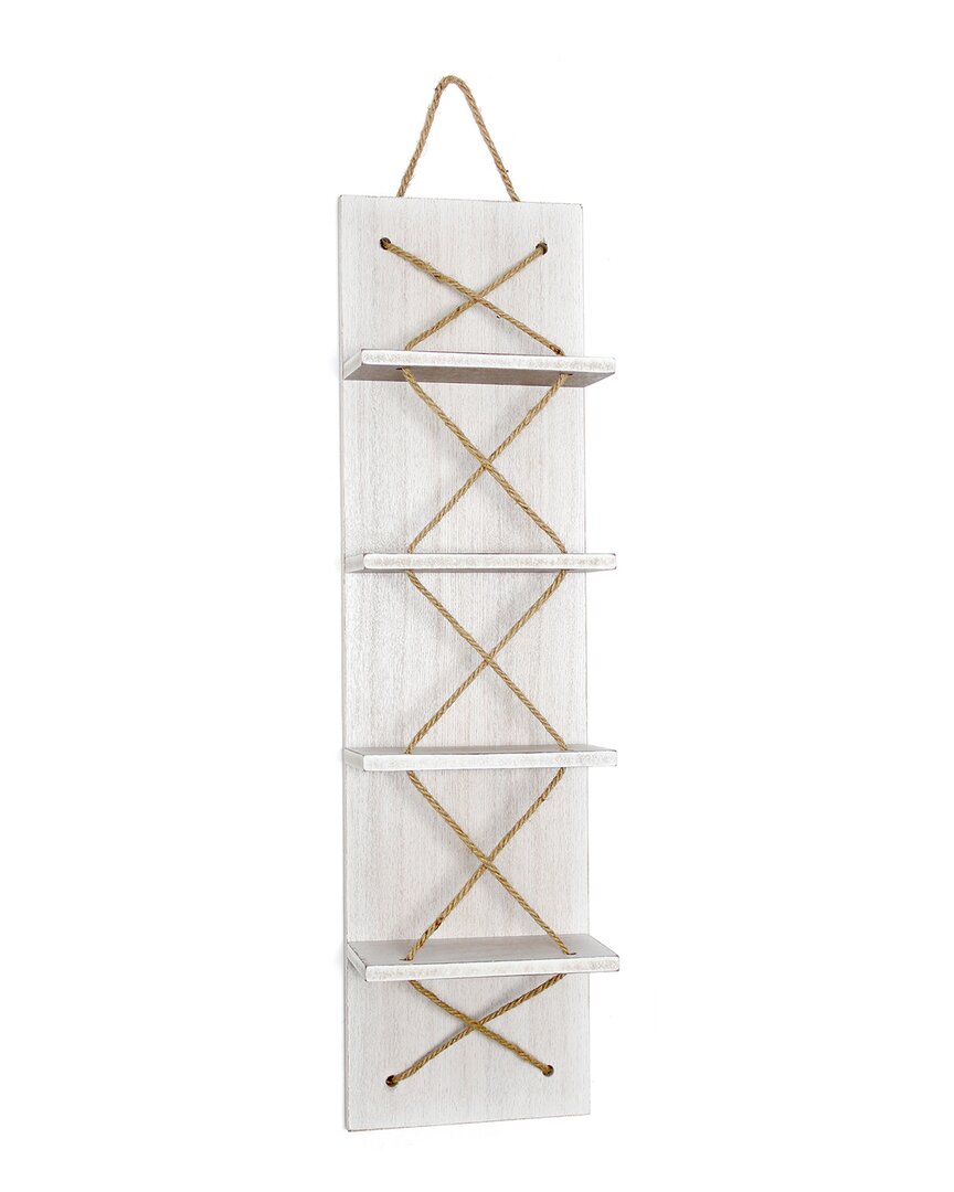 Lalia Home Positano Nautical Rope 4 Bottle Vertical Wall Mounted Wood Wine Rack In White