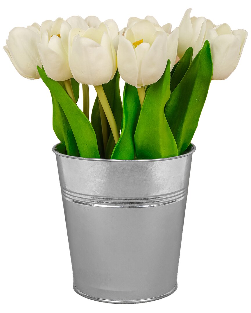 National Tree Company 9in White Tulip Bouquet In Metal Pot