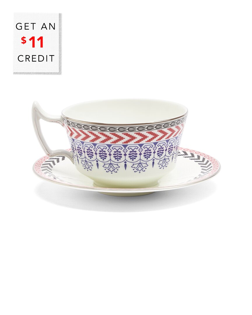 WEDGWOOD WEDGWOOD FESTIVE TEACUP & SAUCER WITH $11 CREDIT