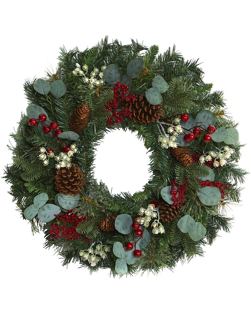 Nearly Natural 24in Eucalyptus And Pine Artificial Wreath In Green