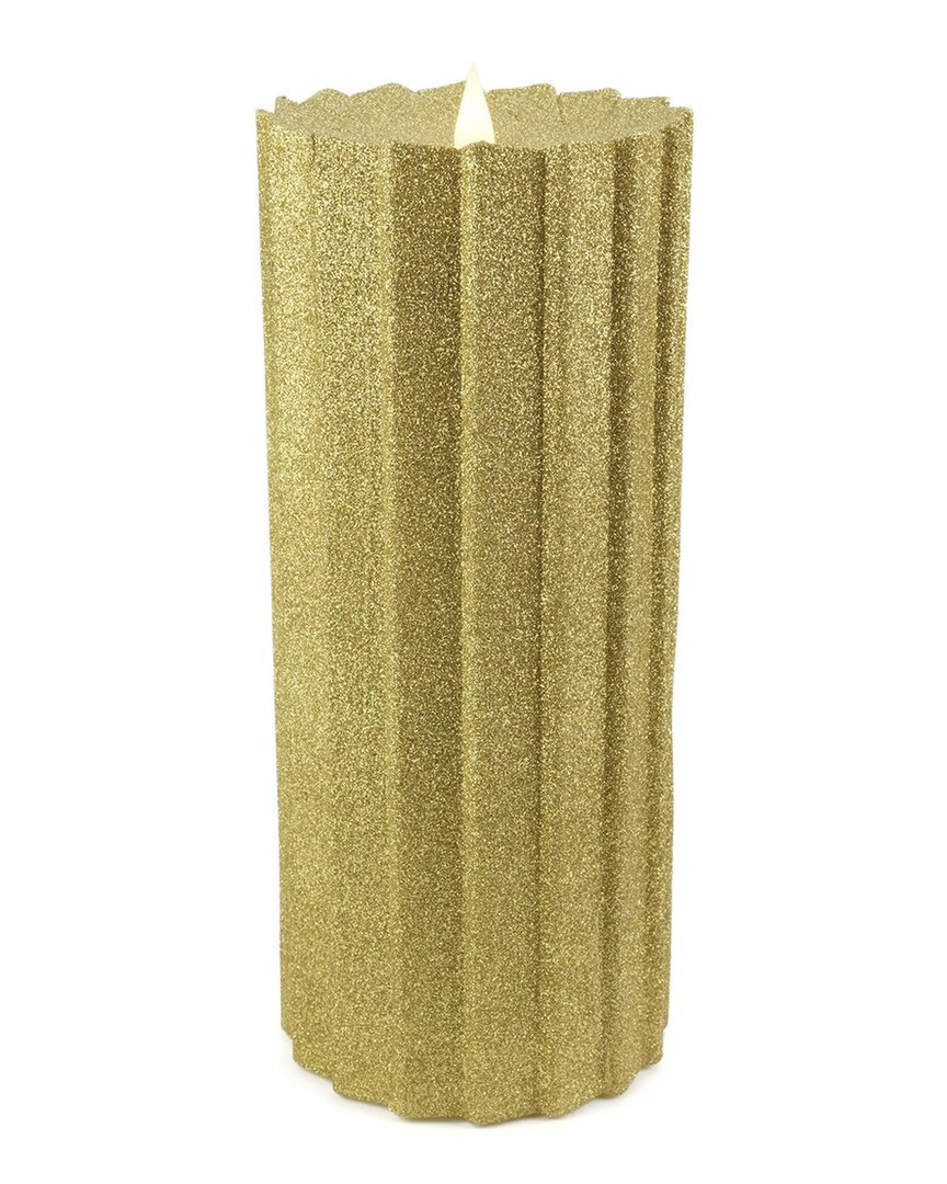 Seasonal Llc Sutton 4x10 Fluted Motion Flameless Glitter Candle In Gold