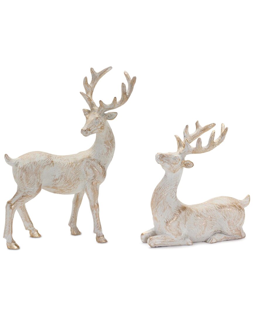 Melrose International Set Of 6 Brushed Gold Holiday Deer Figurine In White