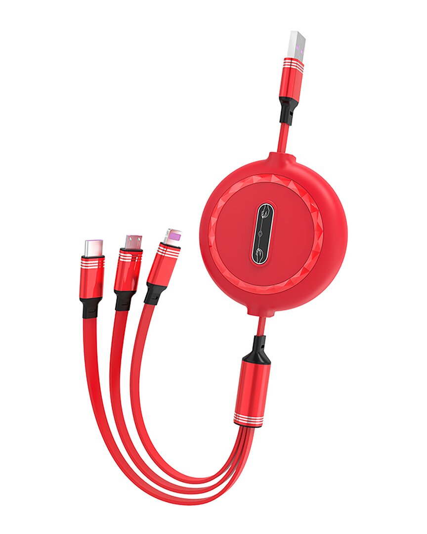 3p Experts Retractable 3n1 Usb Charging Cable In Red