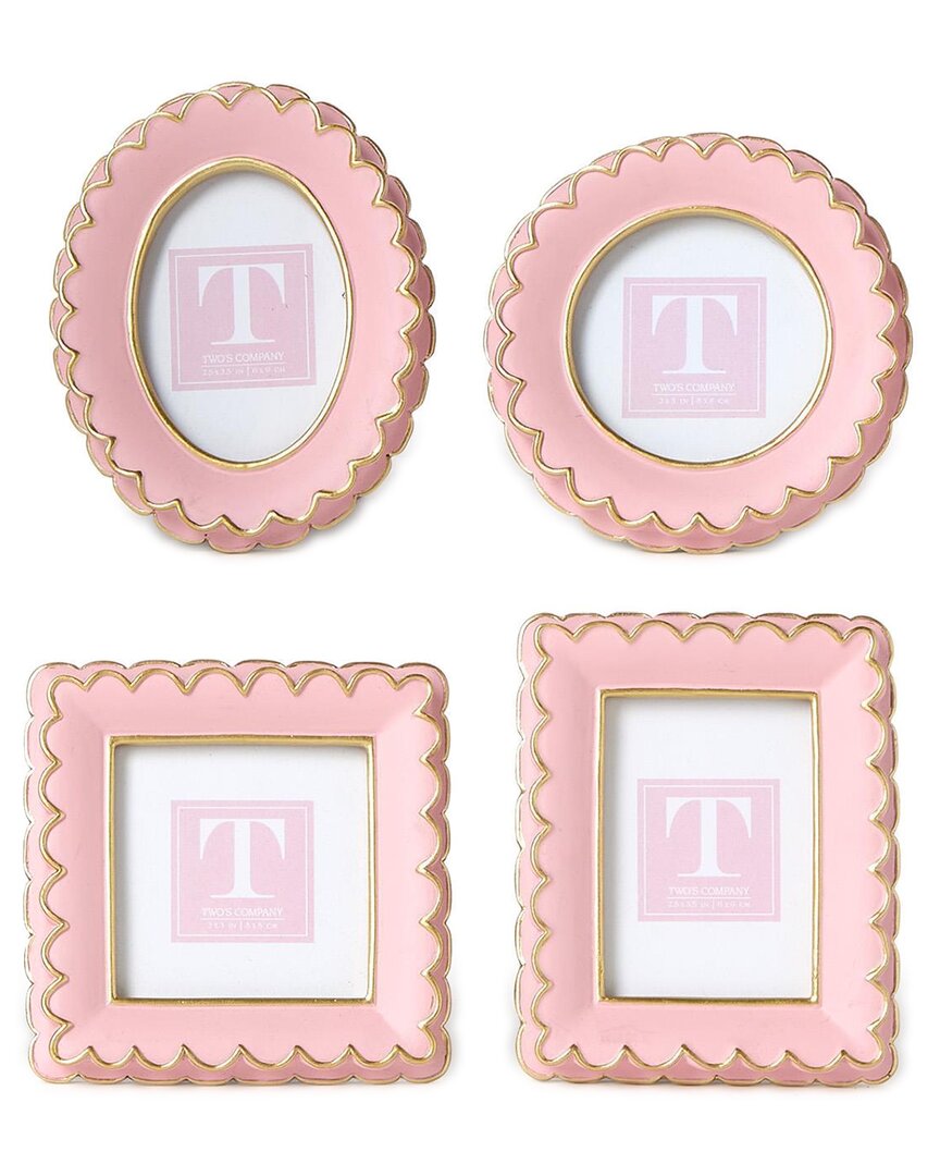 Two's Company S/4 Pink Scalloped Mini Photo Frame In Pink