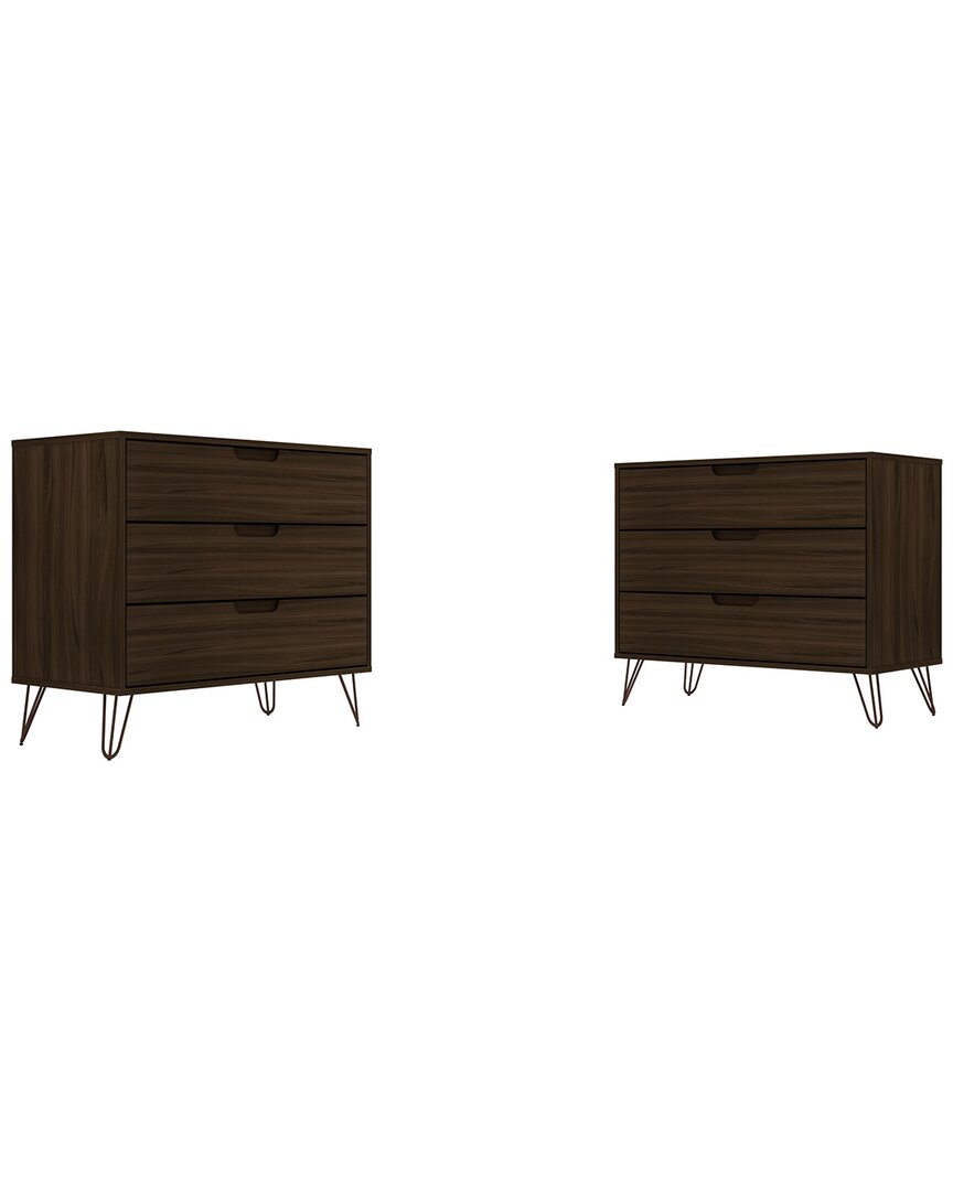 Manhattan Comfort Rockefeller Dresser - Set Of 2 In Brown