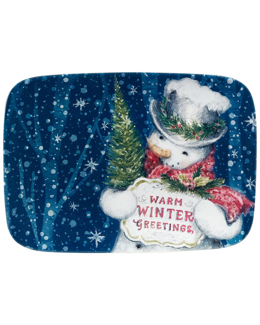 Certified International Snowman Greetings Rectangular Serving Platter