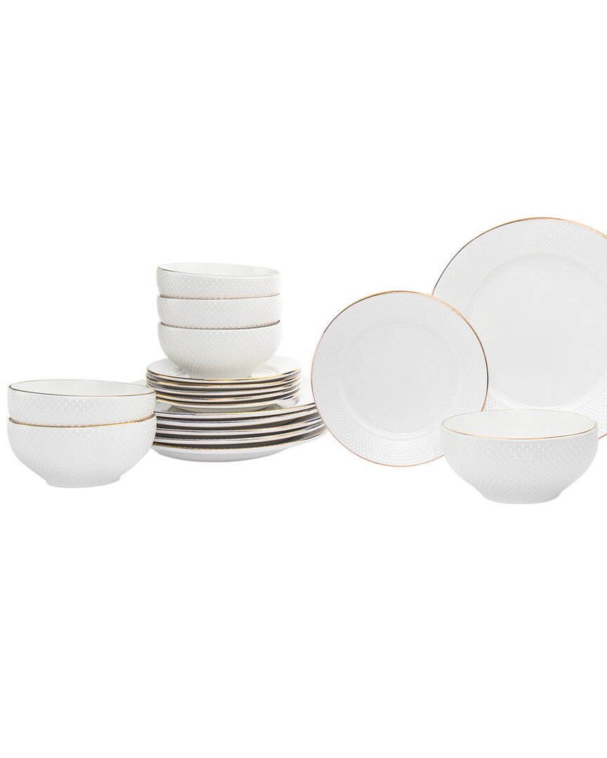 Godinger Pique Gold 18pc Dinnerware Set In White