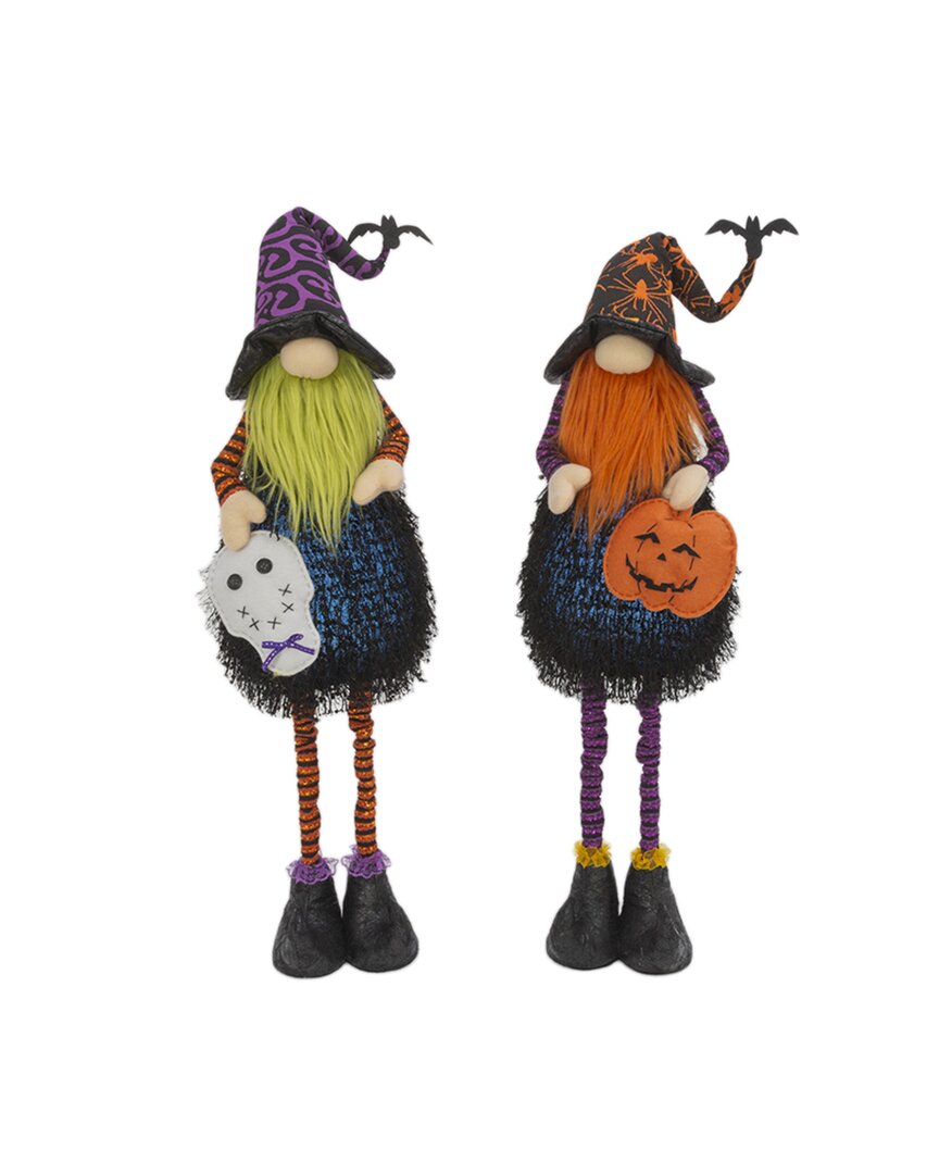 Gerson International Set Of 2 Lighted Whimsical Halloween Gnomes With Flexible Legs In White