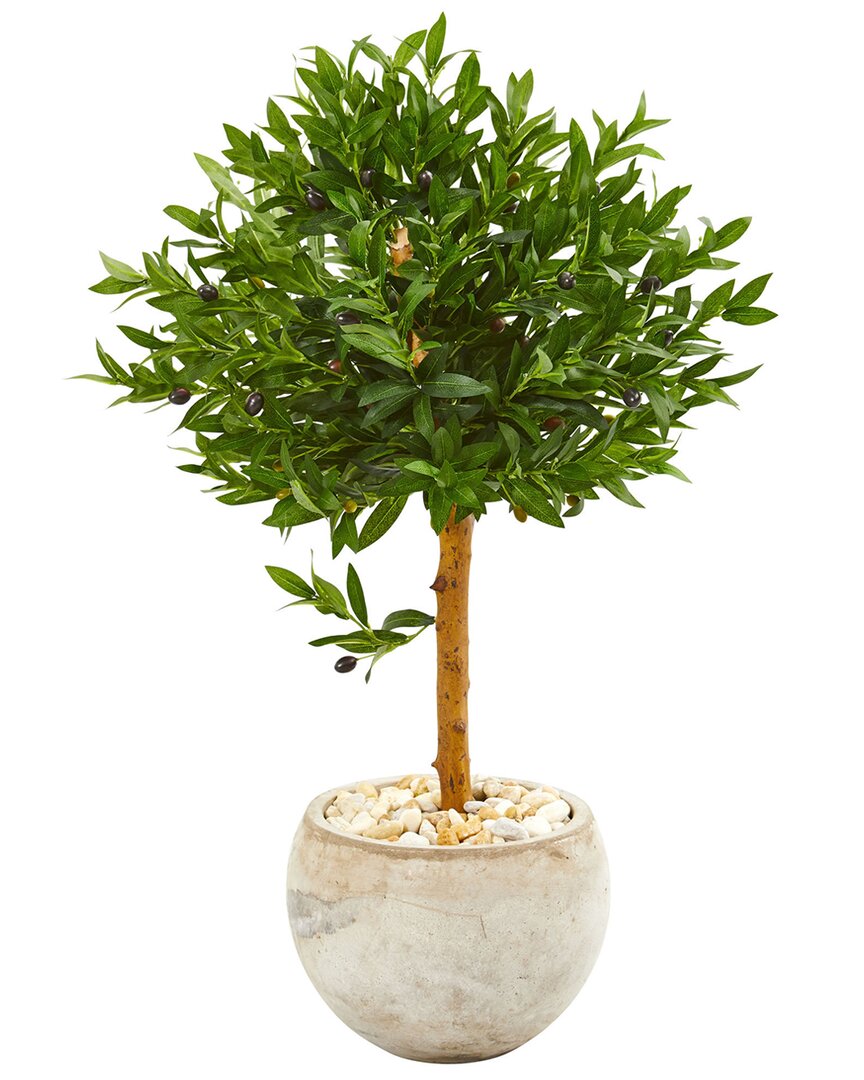 Nearly Natural 38in Olive Topiary Artificial Tree In Bowl Planter Uv Resistant (indoor/outdoor) In Green