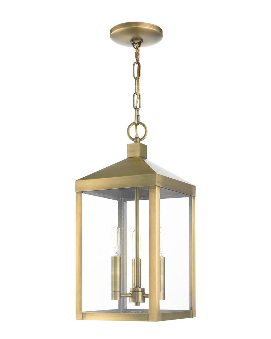 Livex Lighting 3-light Antique Brass Outdoor Pendant Lantern In Metallic