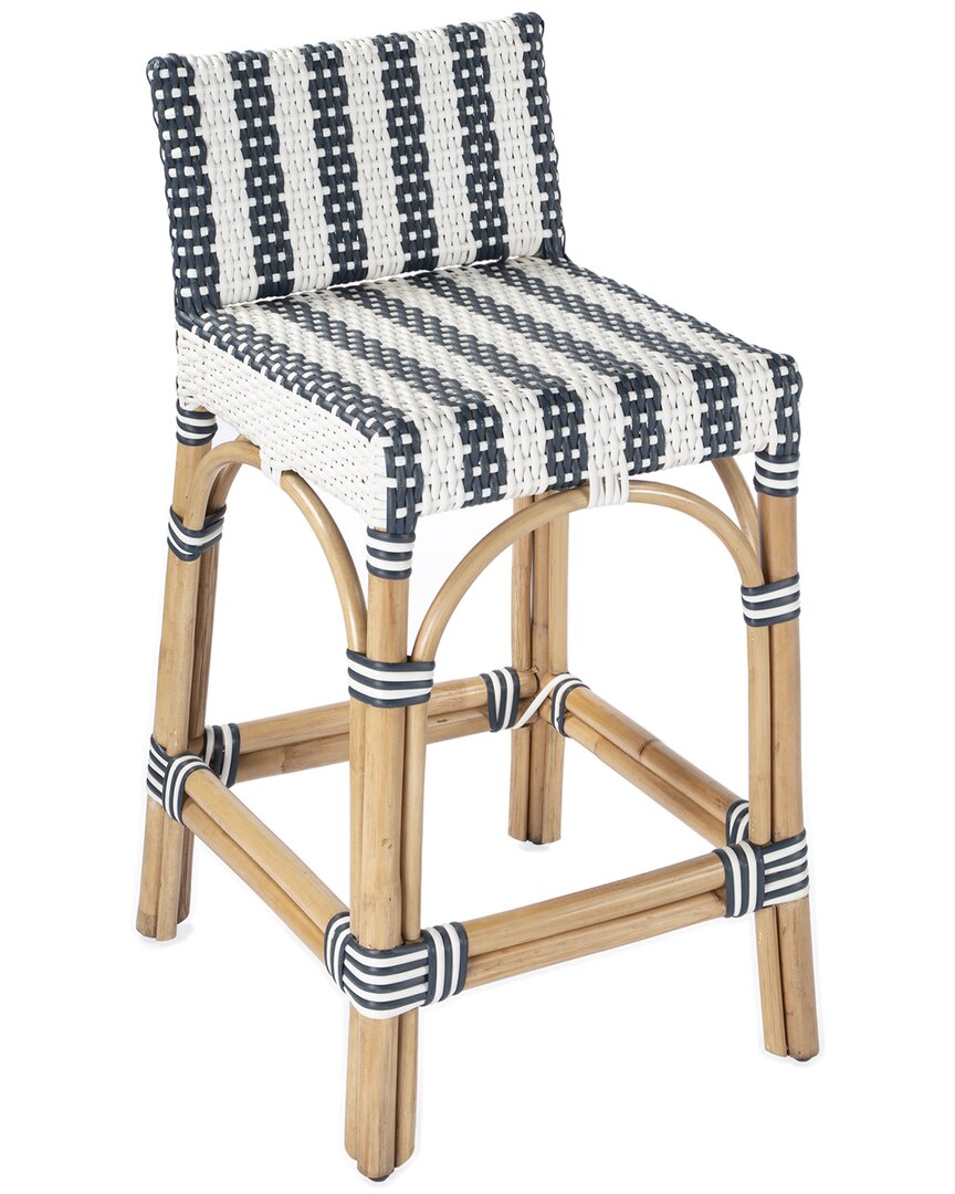 Butler Specialty Company Serienna Blue & Rattan Low Back Counter Stool