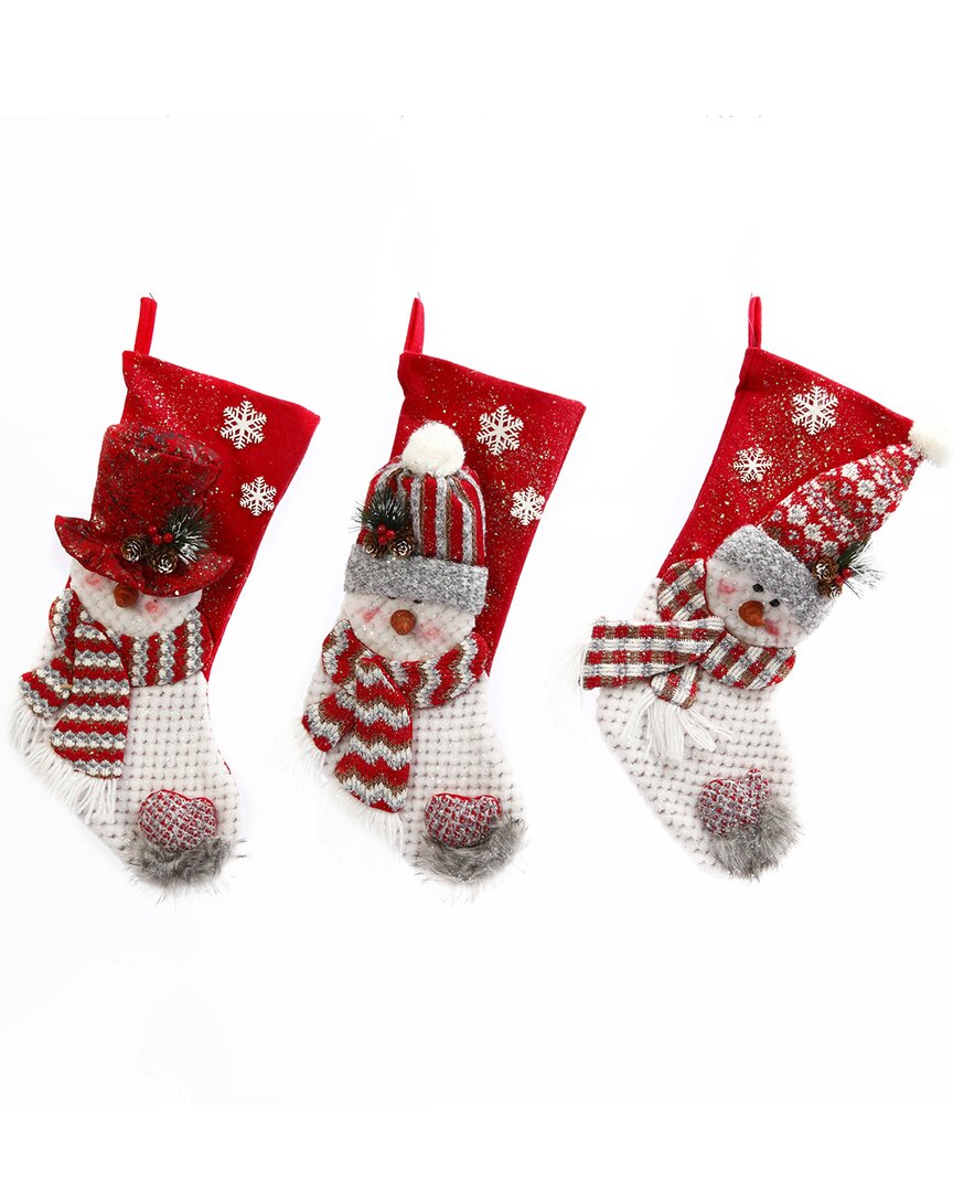 Gerson International Set Of 3 Fabric Snowman Christmas Stockings In White