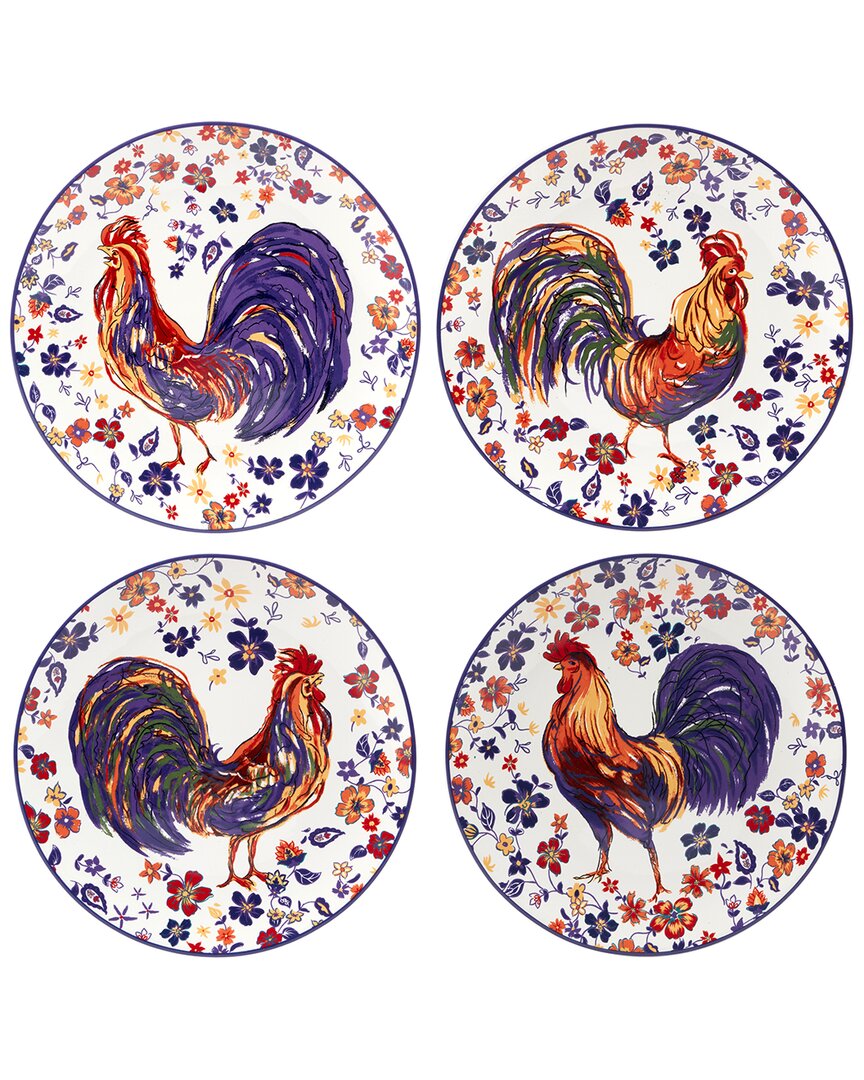 Certified International Morning Rooster Set Of 4 Dinner Plates In Multi