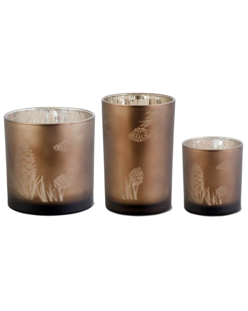 Shop K & K Interiors K&k Interiors, Inc. Set Of 3 Frosted Brown Glass Candleholders With Pinecone Pattern