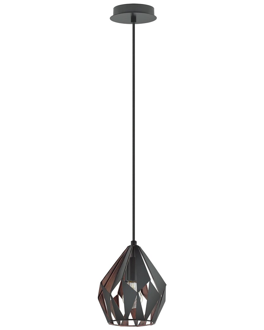 Eglo Carlton 1 Light Pendant With Black Finish & Black With Copper Interior Geometric Metal Shade