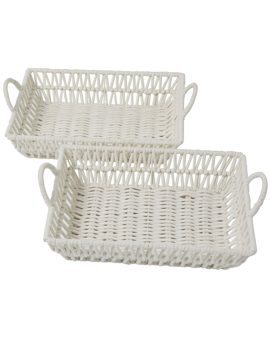 The Novogratz Set Of 2 White Cotton Handmade Woven Storage Basket With Handles