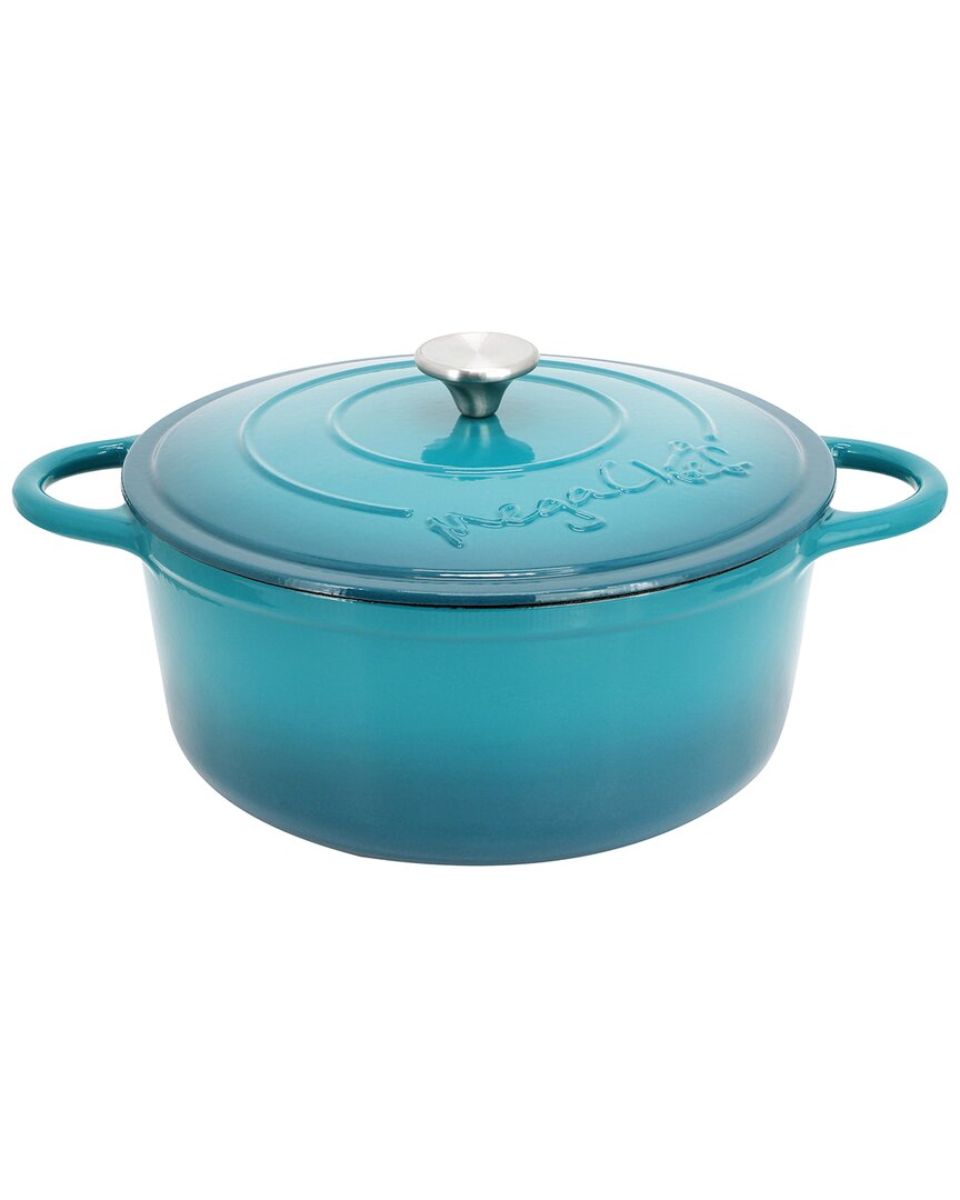 Megachef 6.35qt Teal Round Enameled Cast Iron Dutch Oven In Blue