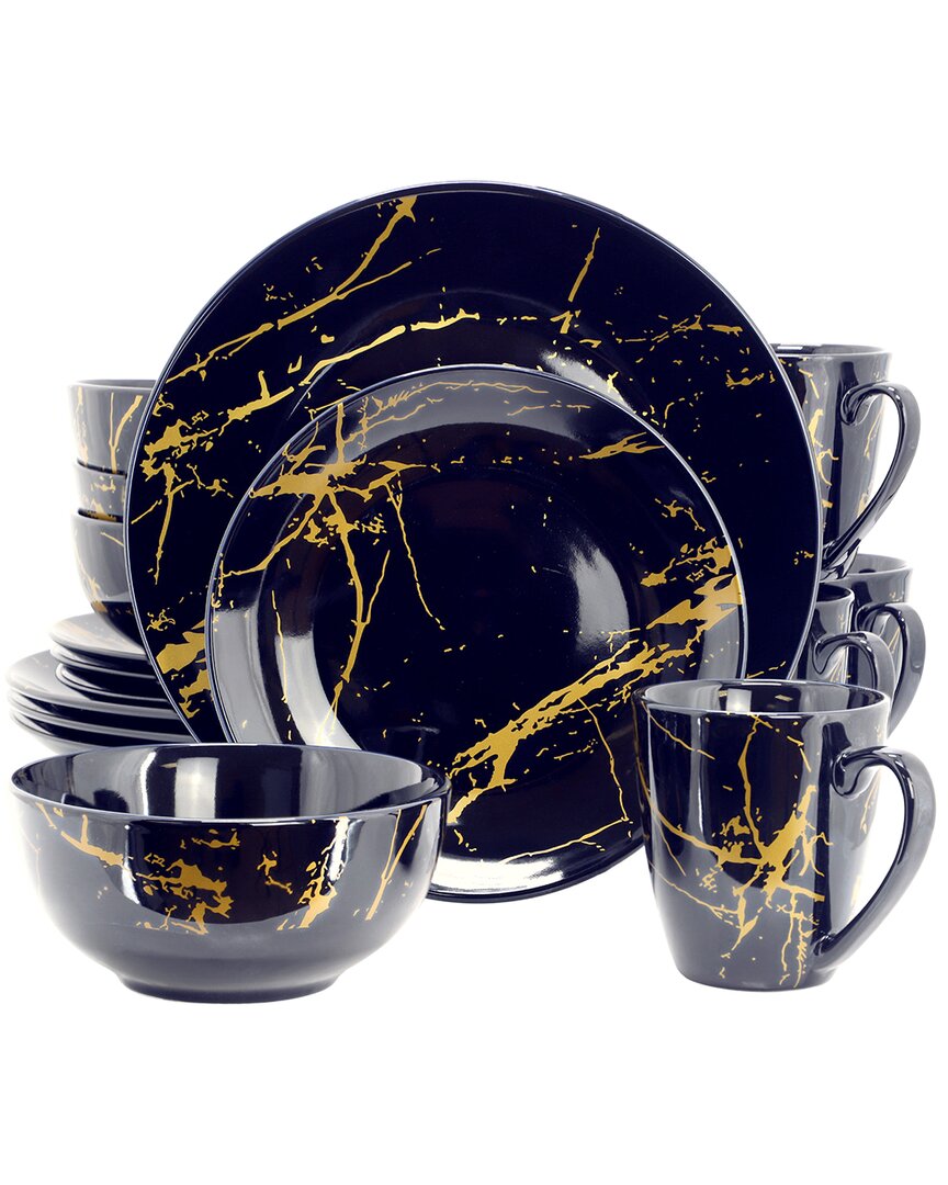 Elama Fine Marble 16pc Ceramic Dinnerware Set In Blue