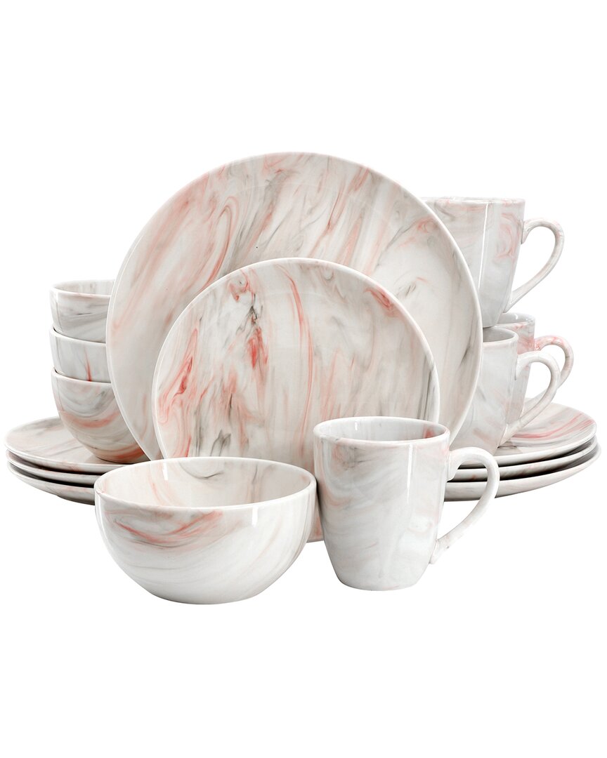Elama Fine Marble Red/grey 16pc Porcelain Dinnerware Set In Red