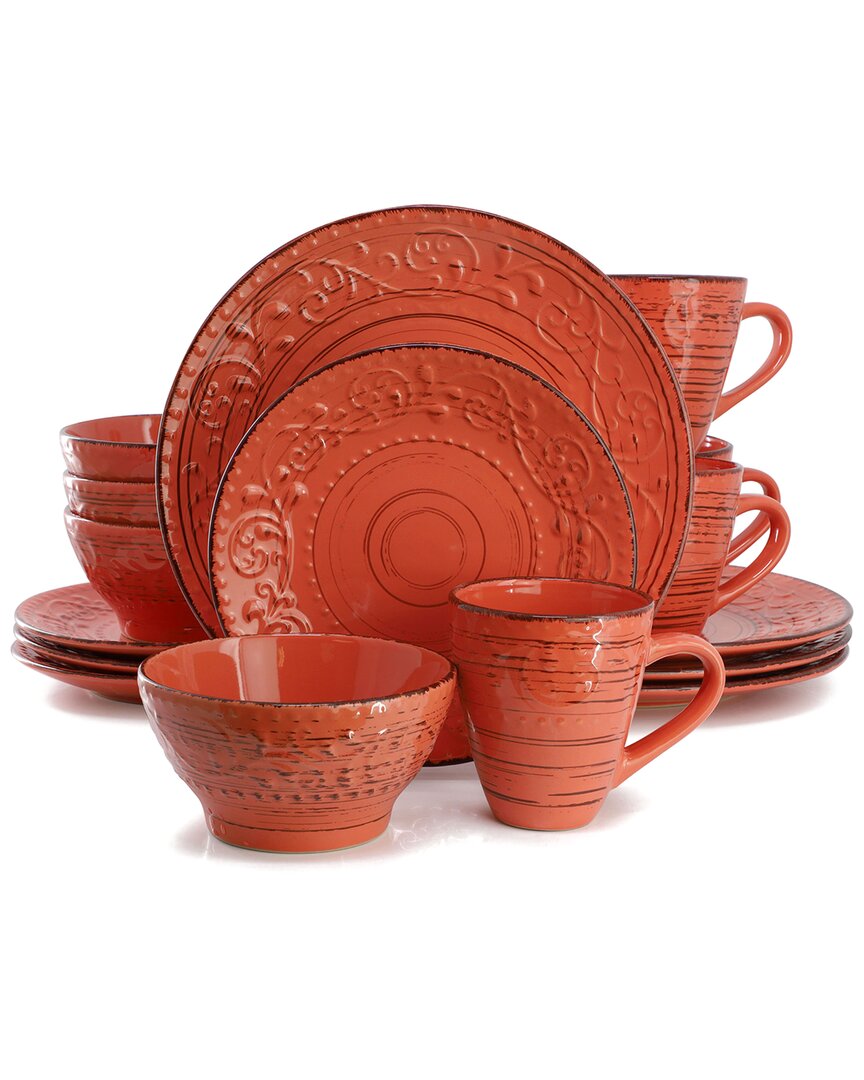 Elama Malibu Jasper 16pc Stoneware Dinnerware Set In Orange