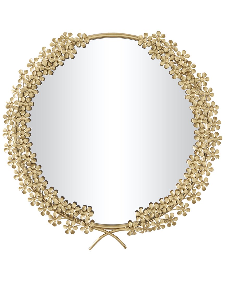 Cosmoliving By Cosmopolitan Traditional Daisy Floral Metal Wall Mirror In Gold