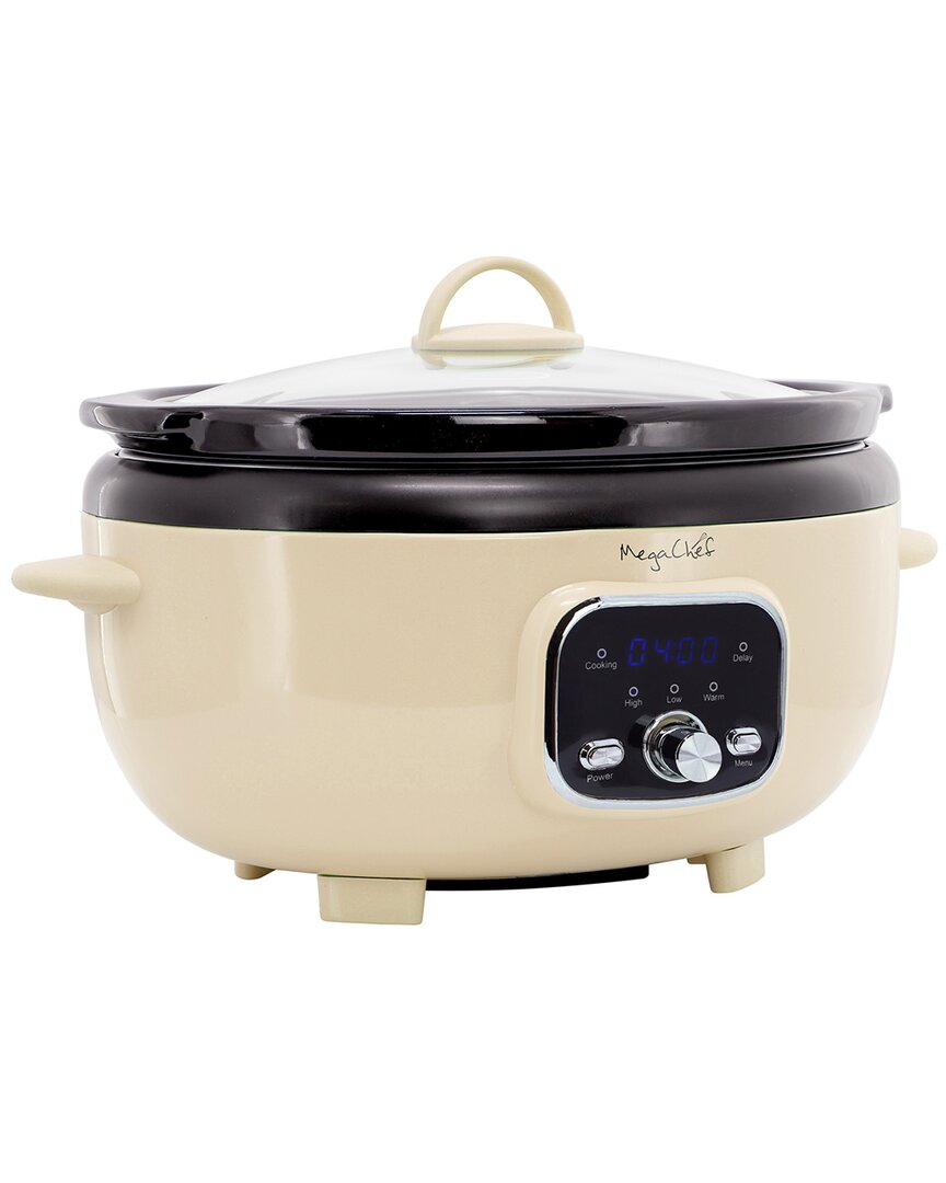 Megachef 6.5qt Oval Electric Digital Slow Cooker With Black Pot In White