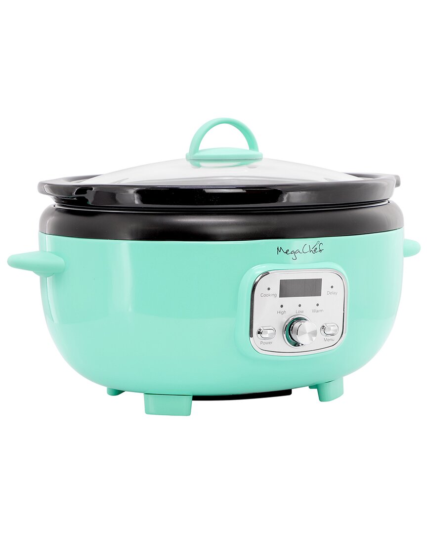 Megachef 6.5qt Oval Electric Slow Cooker Turquoise With Black Pot In Blue