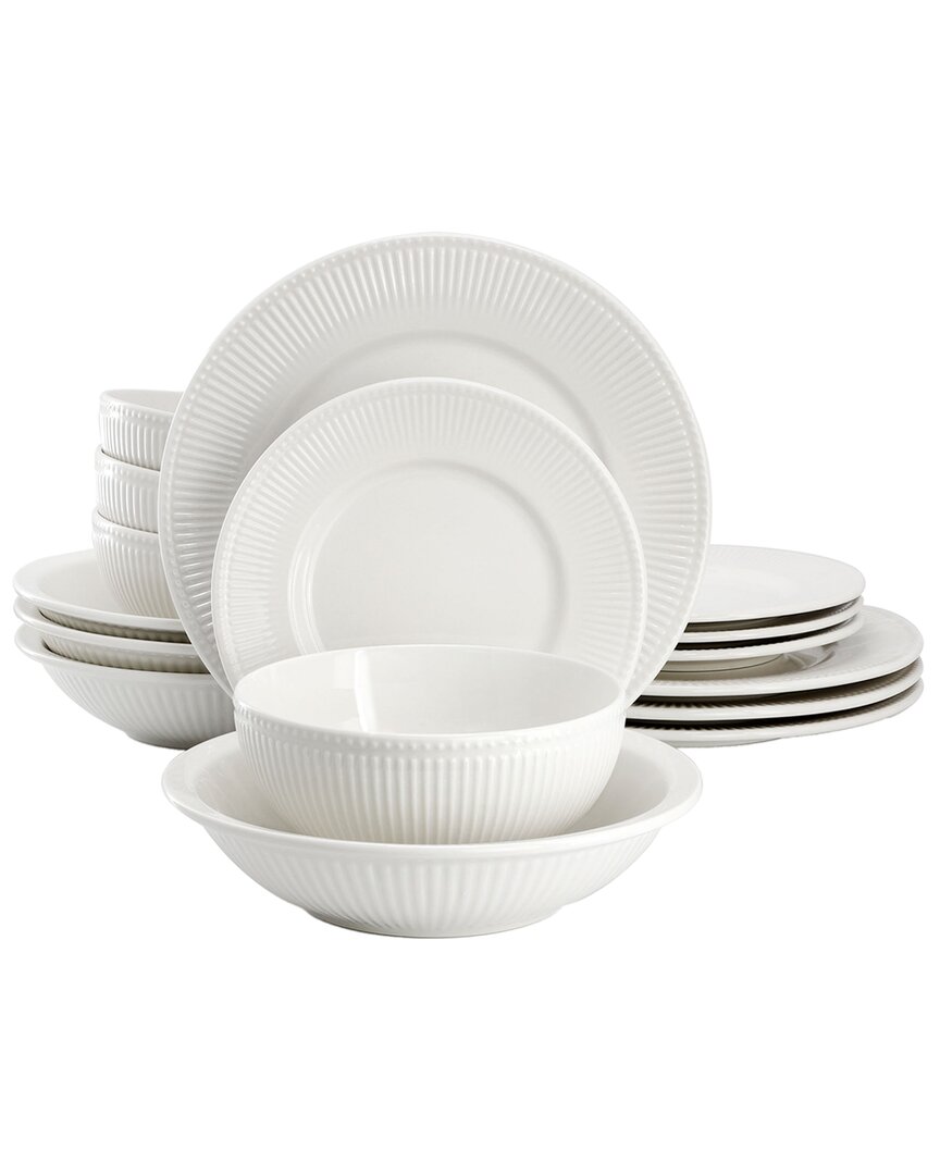 Elama Kate 16pc Textured Trim Porcelain Dinnerware Set In White