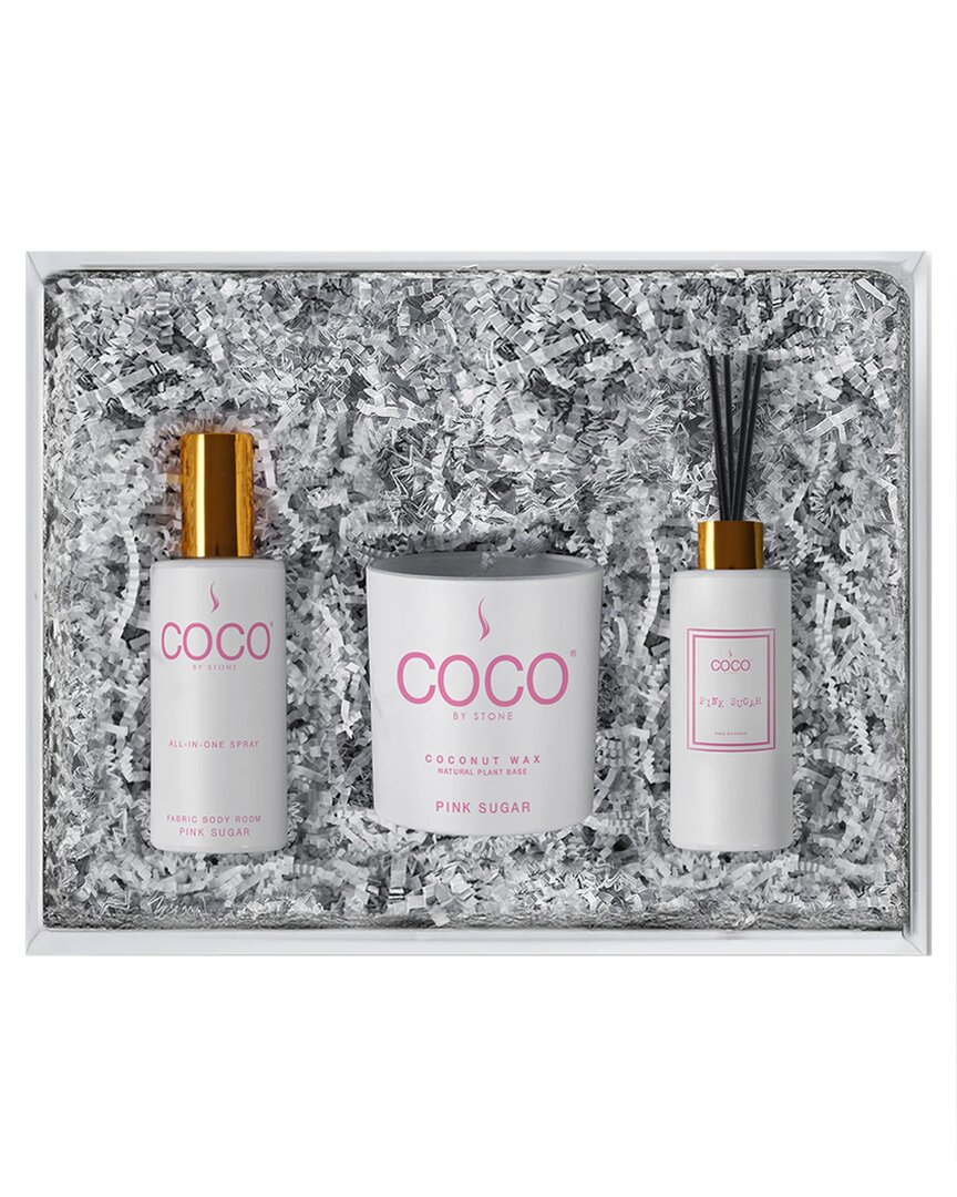 Coco By Stone Diffuser, Room Spray & Candle Gift Pack - Stone Fruit In White