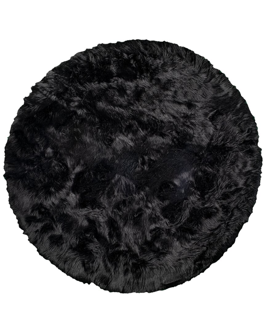Natural Group Arlington Machine Washable Round Faux Fur Rug In Black