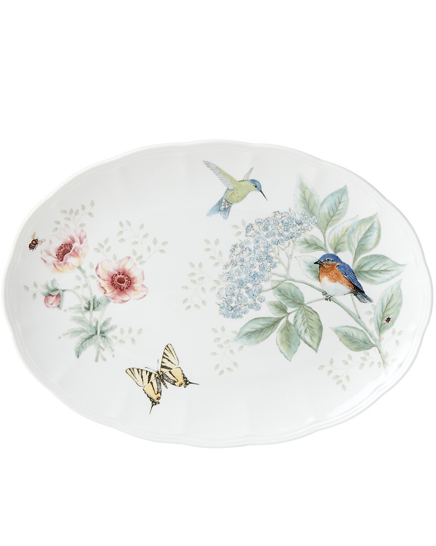 Lenox Butterfly Meadow Flutter Eastern Bluebird Oval Serving Platter In Multi