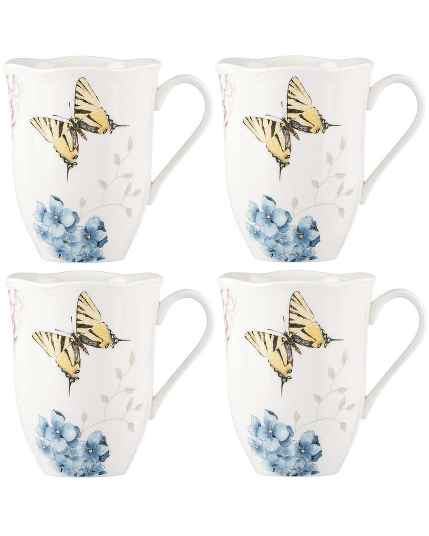 Lenox Butterfly Meadow Hydrangea 4 Piece Mug Set In Multi