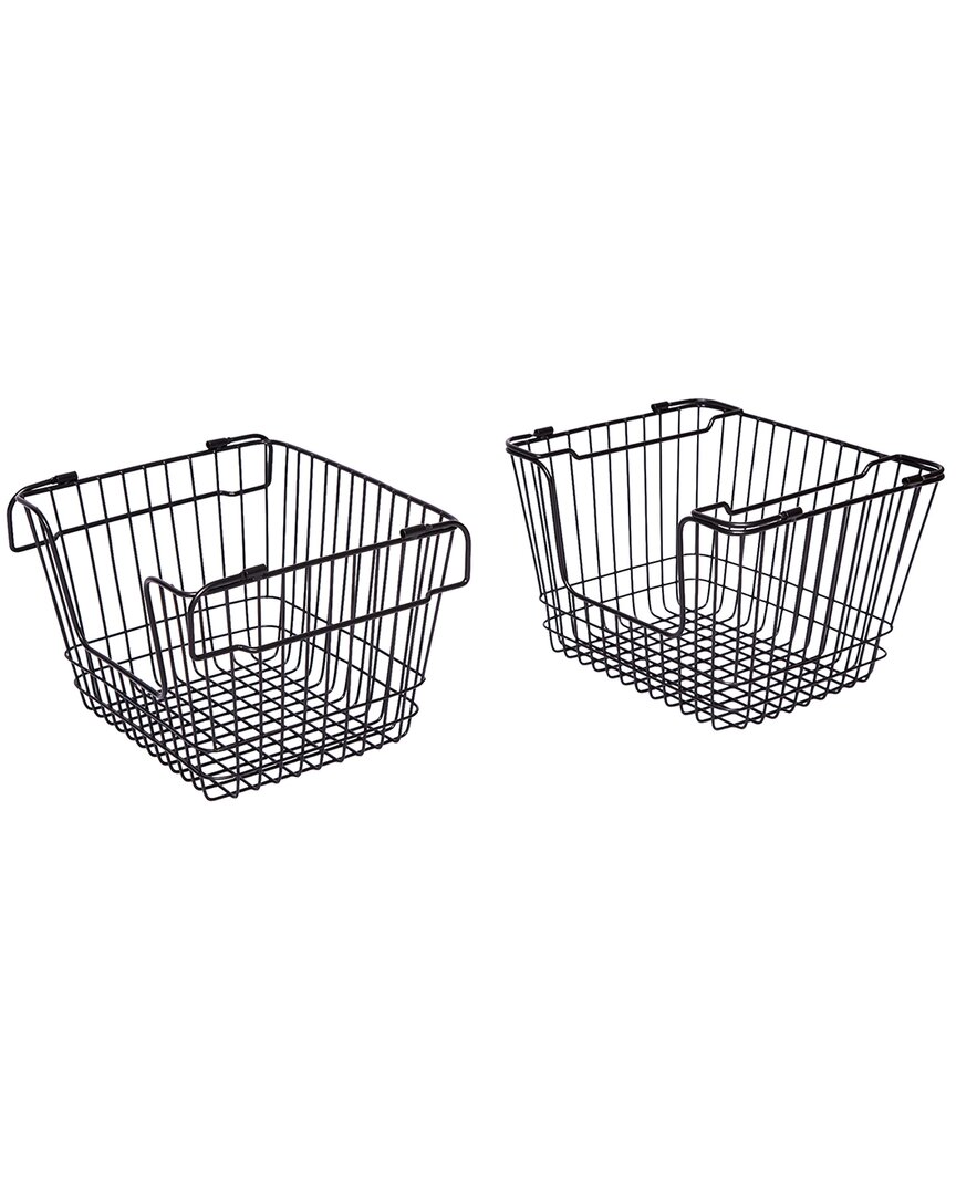 Baum Set Of 2 Large Wire Stacking Baskets With Fold Down Ear Handles In Black