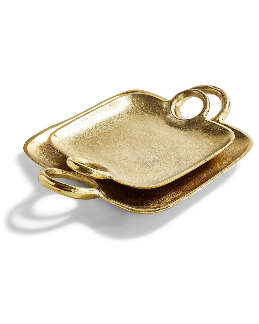Two's Company Set Of 2 Metropolitan Decorative Trays With Handles In Gold