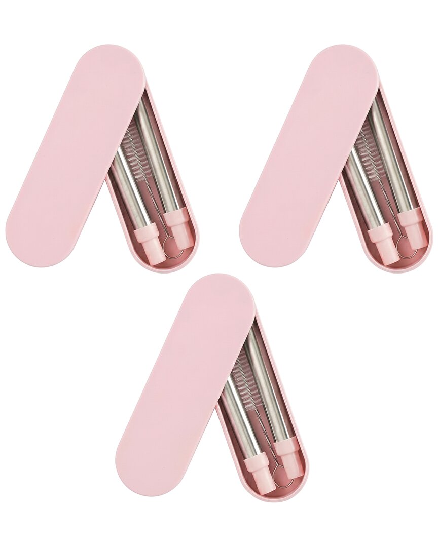 1947 Kitchen 1948 Kitchen Pack Of 3 Collapsible Telescopic Reusable Drinking Straws In Pink