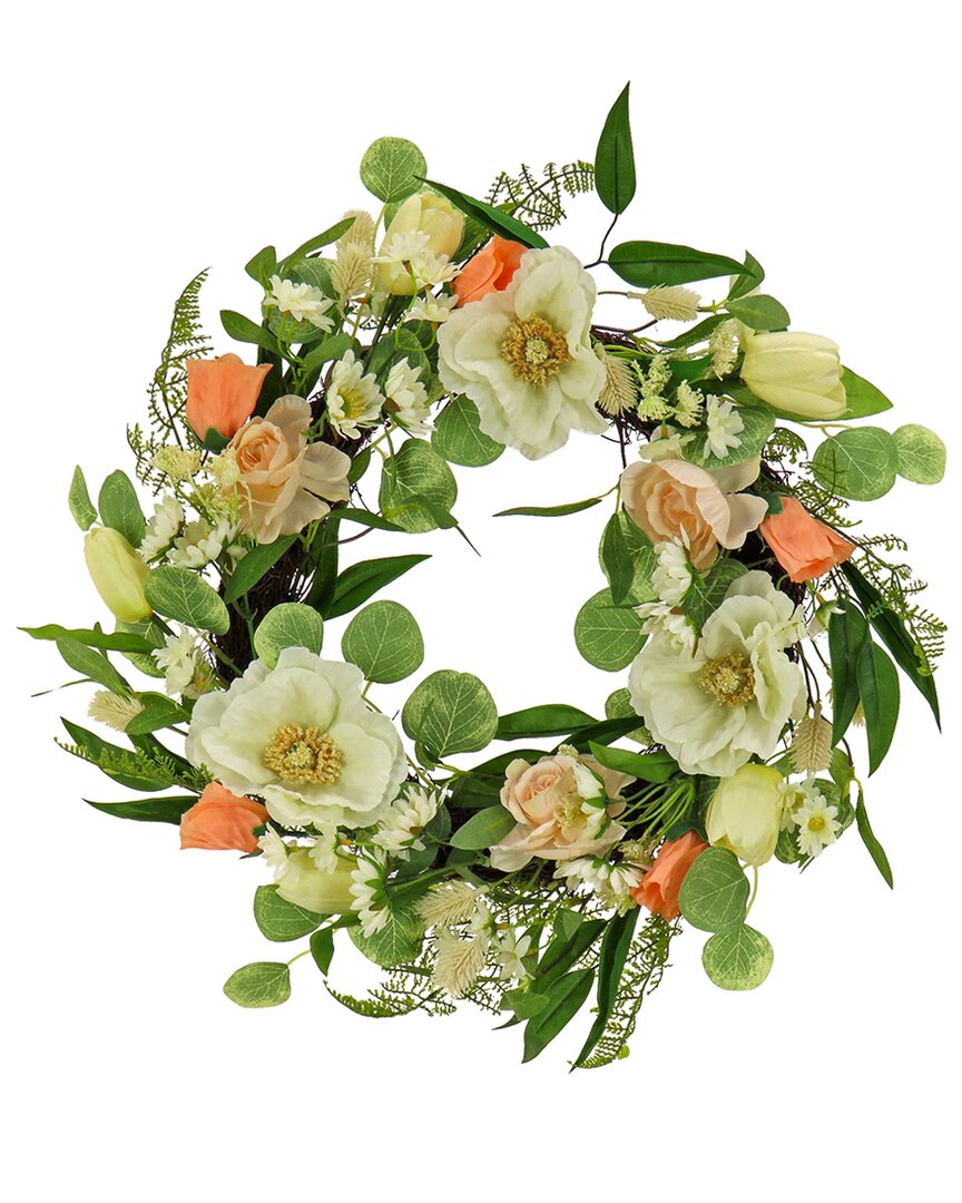National Tree Company 22in Tulips, Poppies, And Buttercups Wreath In Pink