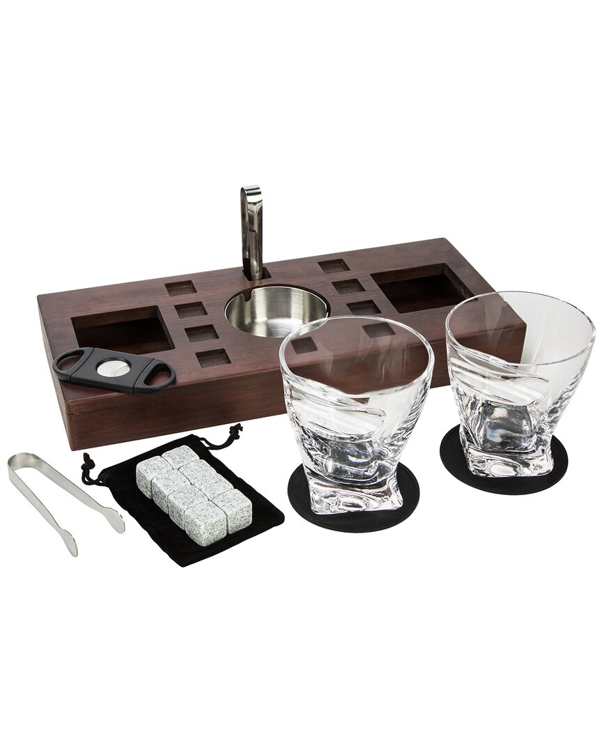 Alice Pazkus 14pc Twist Cigar Glass Set On Wooden Stand In Clear