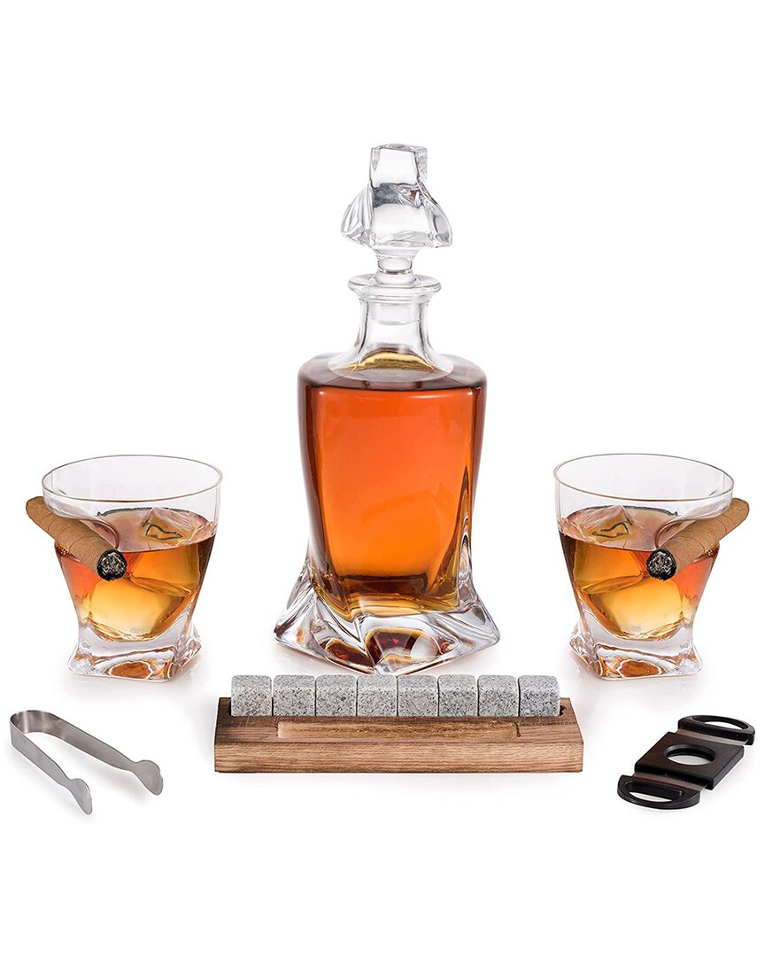 Alice Pazkus Whiskey Decanter And Cigar Glass Gift Set In Clear