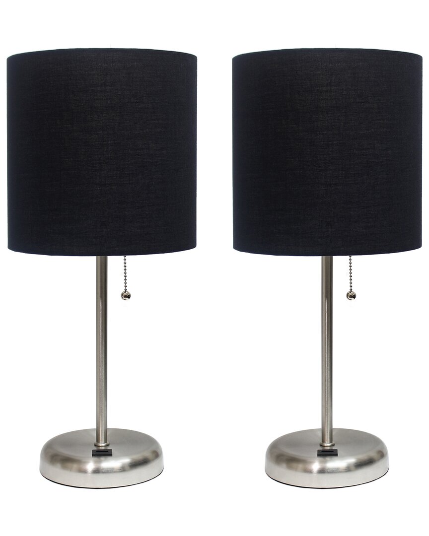 Lalia Home Laila Home Stick Lamp With Usb Charging Port And Fabric Shade 2pk Set In Brown