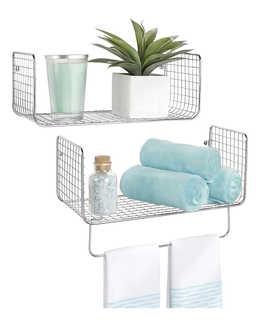 M DESIGN M DESIGN SET OF 4 WALL MOUNT CHROME TOWEL SHELF ORGANIZER 