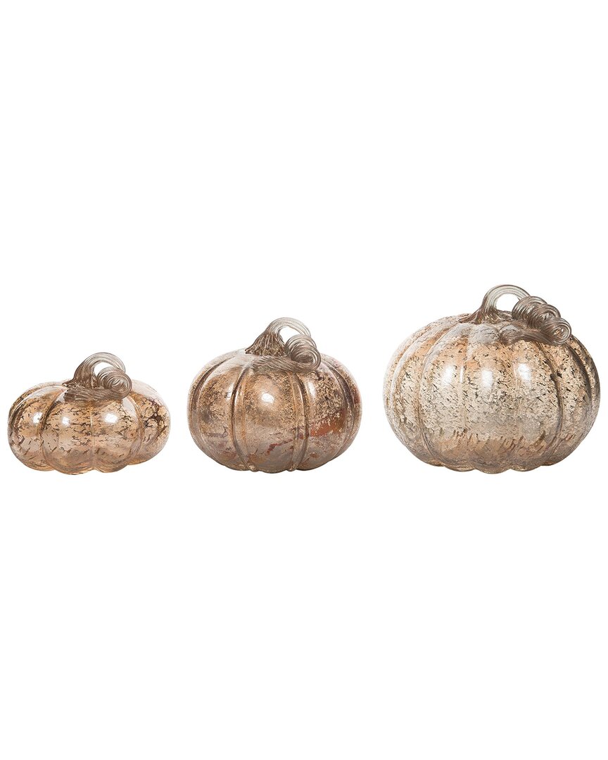 Transpac Glass 8.5in Multicolored Harvest Speckle Pumpkins Set Of 3 In Gold
