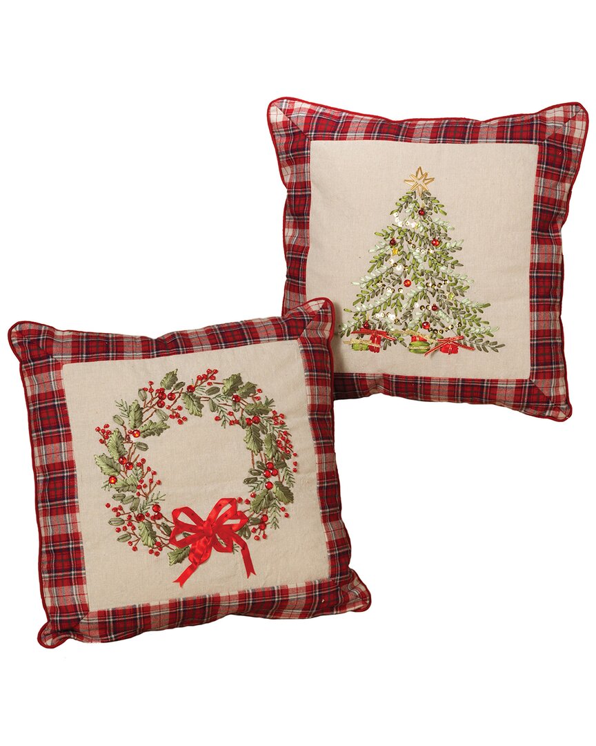Gerson International Plush Throw Pillows With Wreath And Christmas Tree In Multicolor