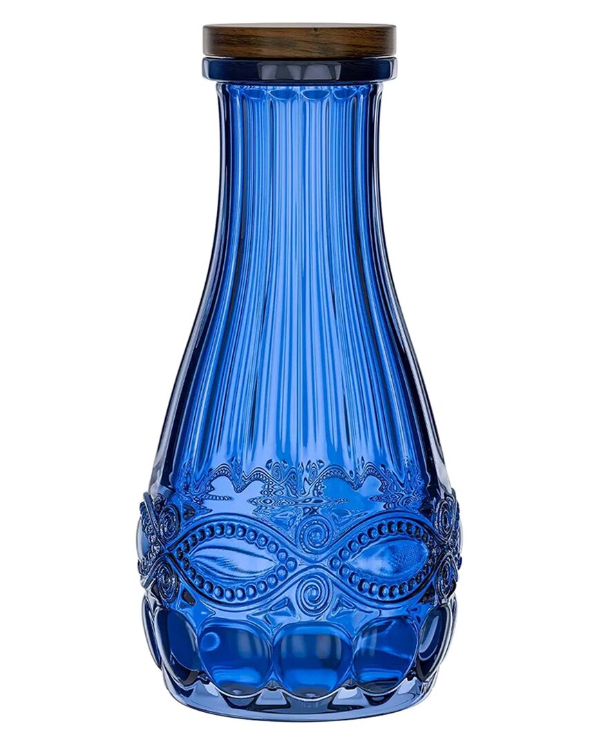 Elle Carafe With Wood Lid In Blue