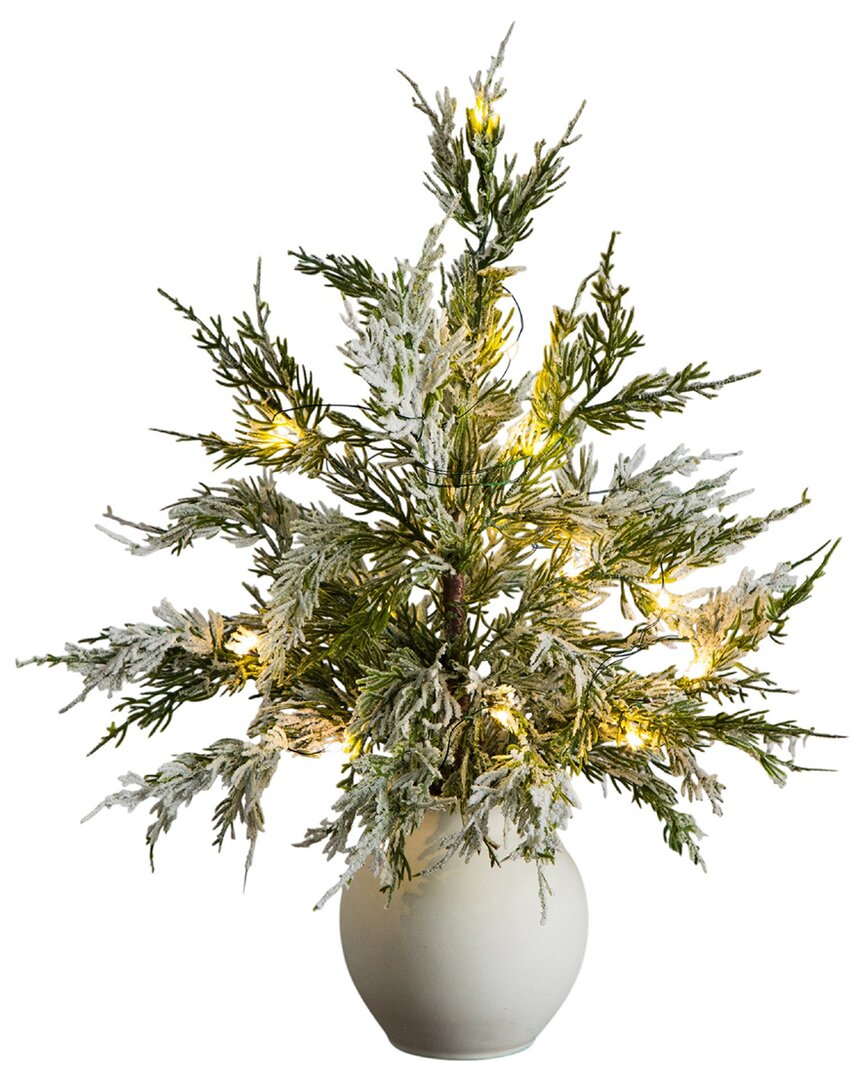 Nearly Natural 18in. Pre-lit Artificial Mini Snowed Cypress Christmas Tree In Green