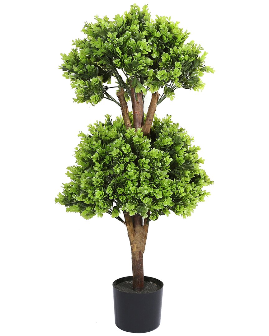 Seasonal Llc 35in Artificial Potted Boxwood Double Ball Topiary In Green