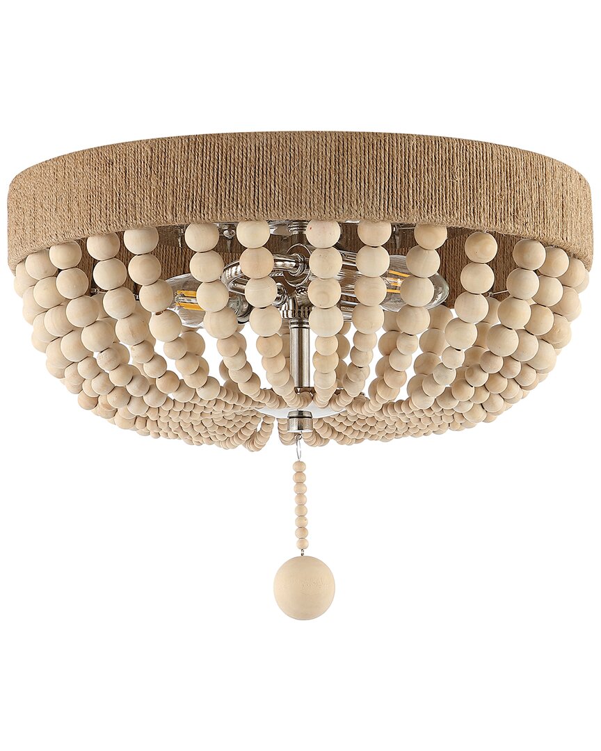 Jonathan Y Justina Wood Bead 14in 2-light Led Flush Mount In Taupe