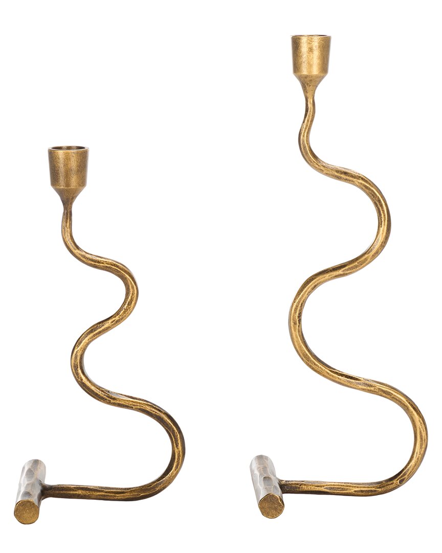 Safavieh Set Of 2 Zobi Taper Candlesticks In Gold