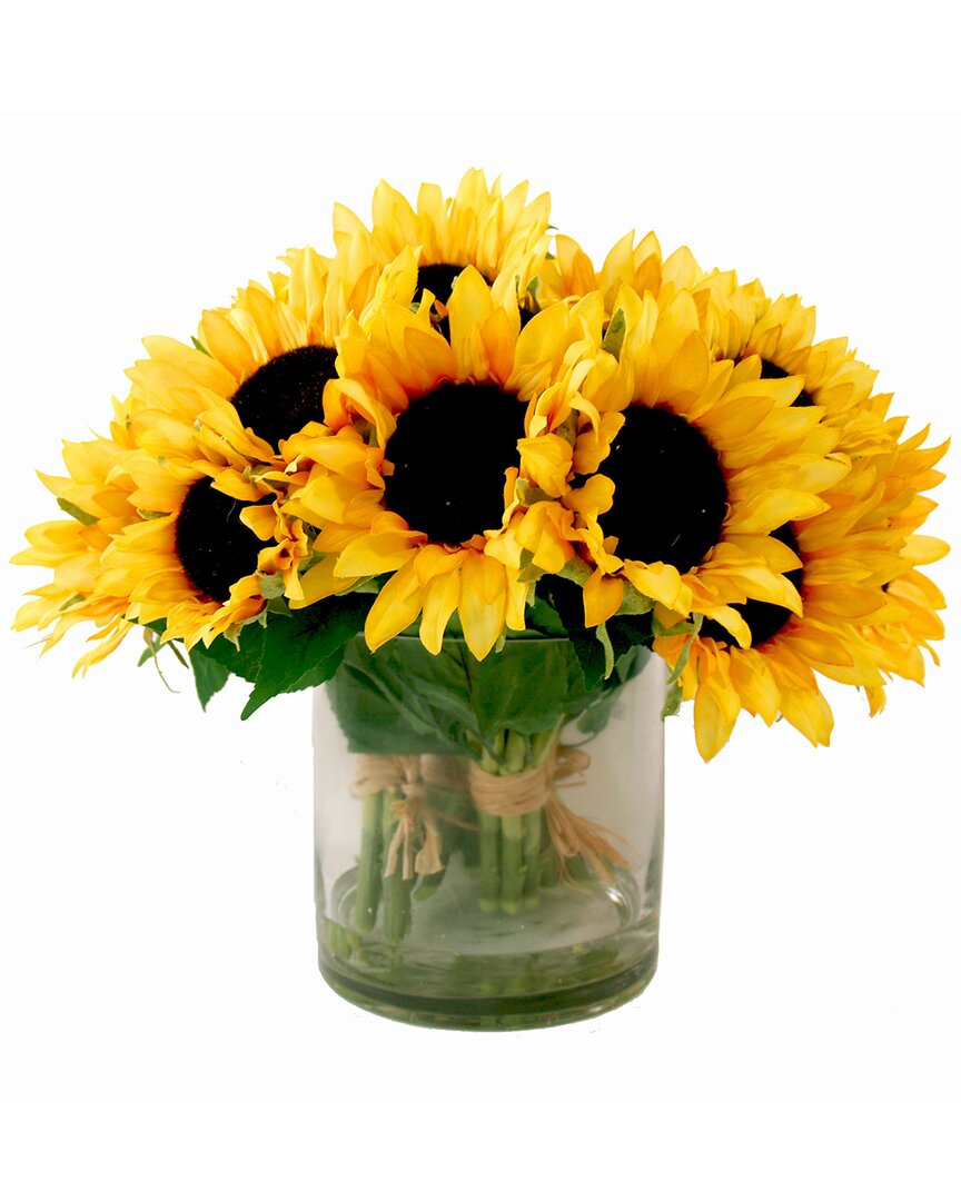 Creative Displays Yellow Sunflower Floral Arrangement In A Clear Glass Vase