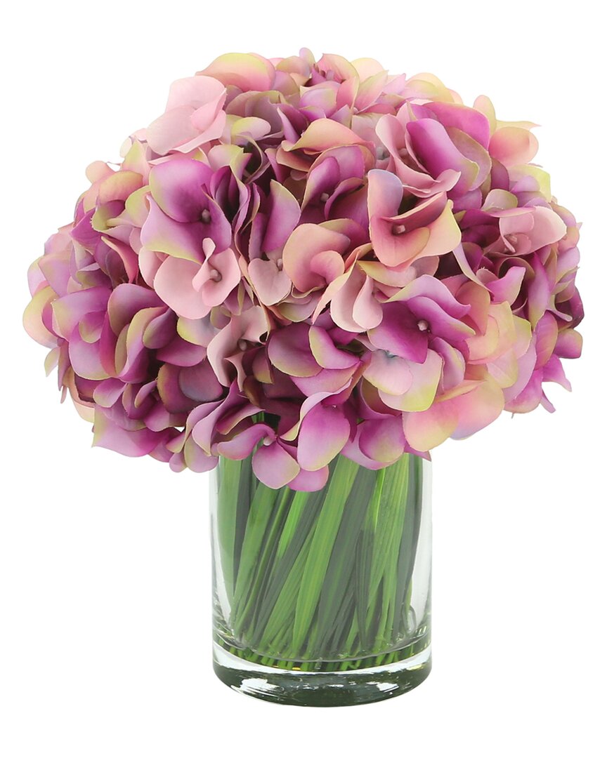 Creative Displays Pink And Purple Hydrangea Arrangement In A Glass Vase With Grass